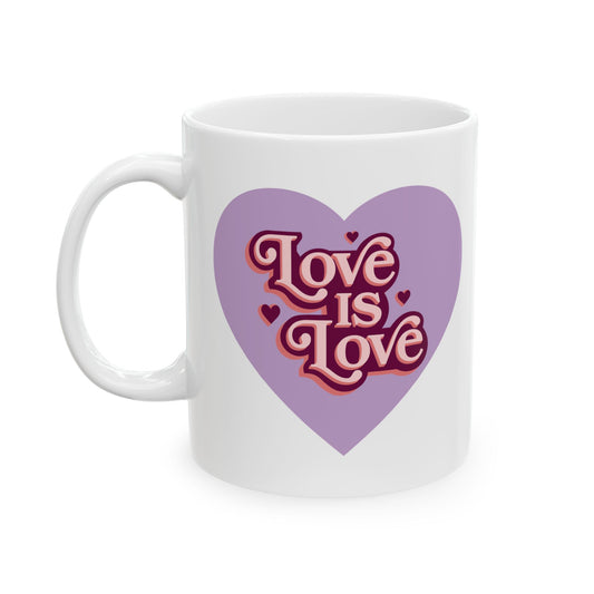 Love is Love Ceramic Mug - Inspirational Coffee Cup, LGBTQ+ Gift, Friendship, Pride Celebration, Heart Design, Daily Motivation