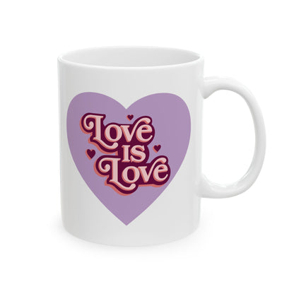 Love is Love Ceramic Mug - Inspirational Coffee Cup, LGBTQ+ Gift, Friendship, Pride Celebration, Heart Design, Daily Motivation