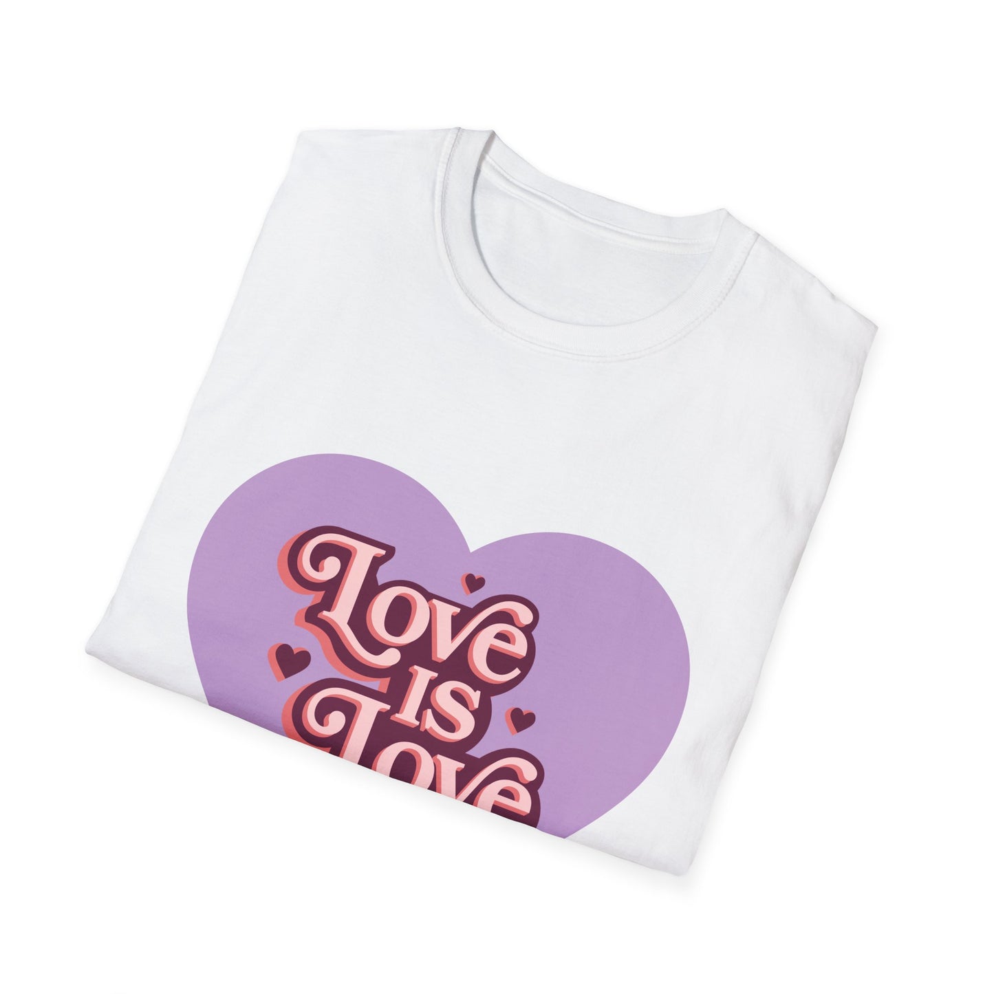 Heart Print Love is Love Unisex T-Shirt - LGBTQ Pride Tee Shirt, Gender Neutral Clothing, Rainbow Graphic Top, Equality Apparel, Valentine's